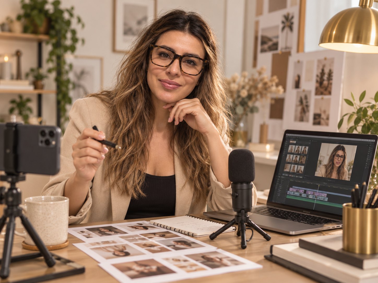 Katherine produciendo contenido audiovisual en su estudio